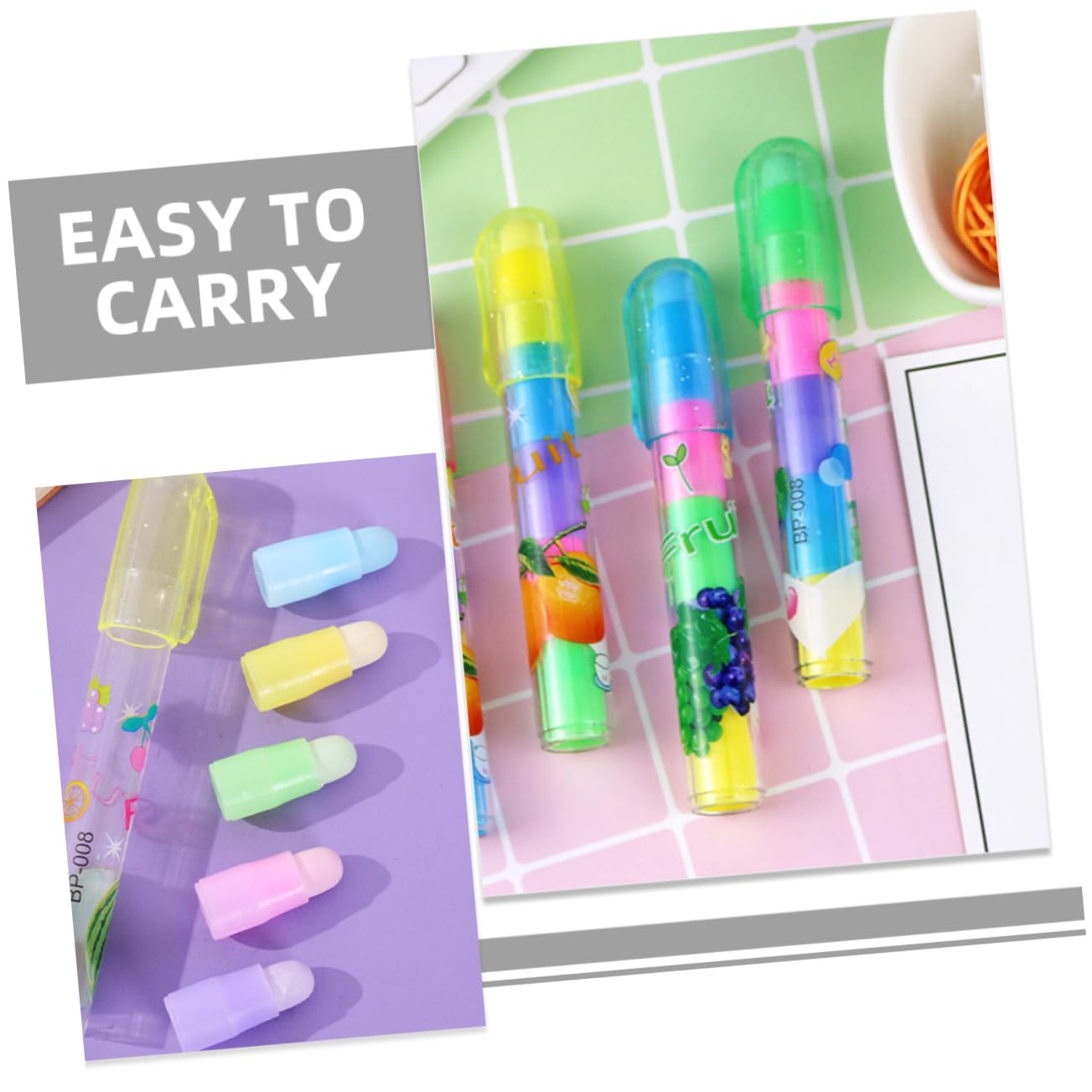 Gommes Kawaii Fruit 36 Pièces Style Stylo Détachable pour L'école