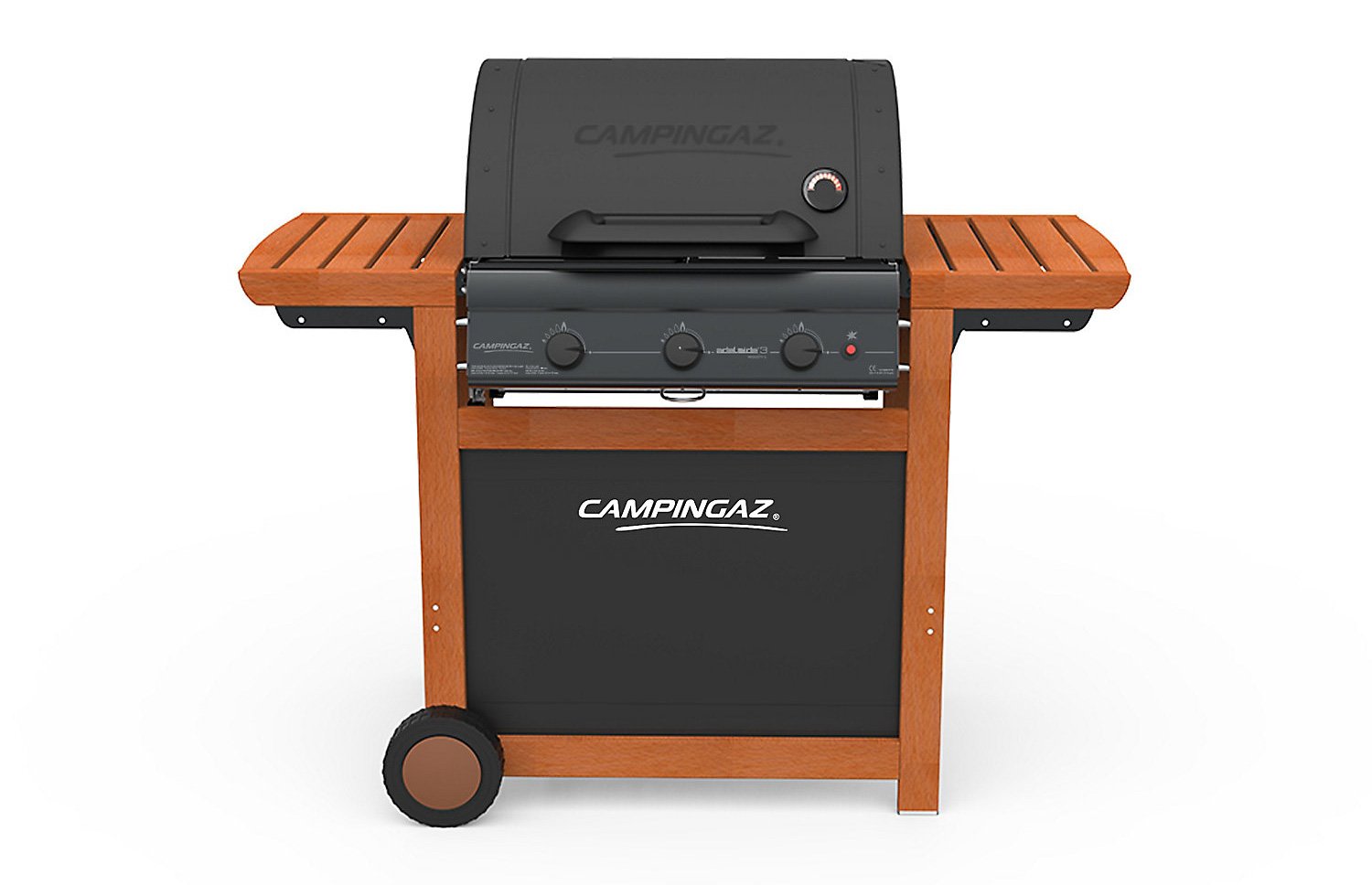 Campingaz Barbecue Gaz Adelaide 3 Woody L, 3 Brûleurs BBQ Gaz, Puissance 14kW, Grille et Plancha en Acier, 2 Tablettes Latérales