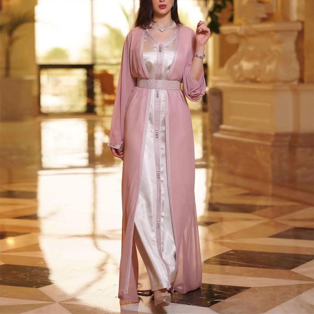 LNNSHX Zweiteiliges Abaya-Set für Damen, Weste, langes Kleid mit muslimischer Chiffon-Oberbekleidung