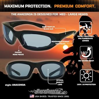 Bikershades Motorcycle Riding Safety Sunglass Foam Padded Large Fit