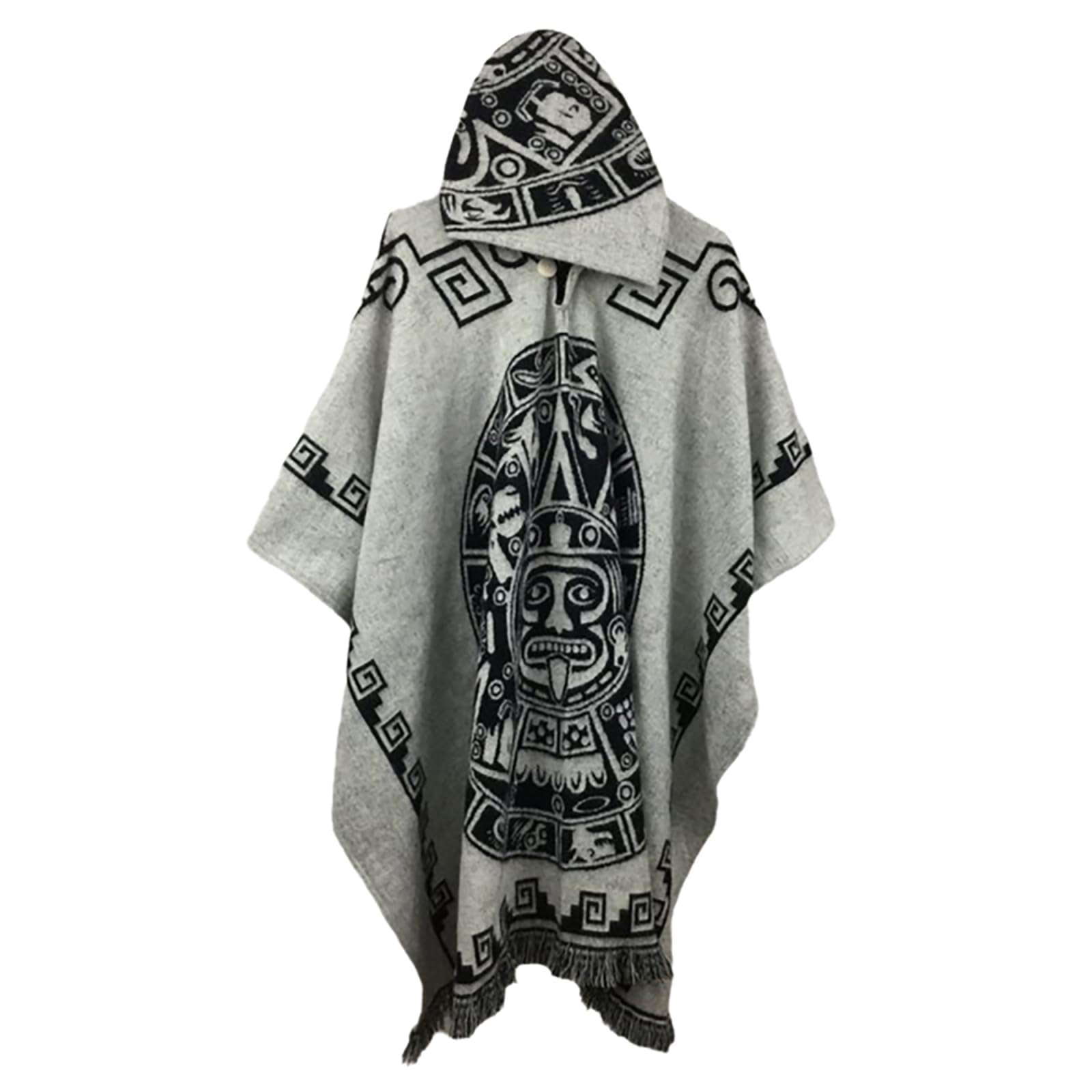 Xusai Unisex White Men's Hoodies Poncho Cape Aztec Ethnic Style Cloak Coat Vintage Bat Sleeve Knitted Pullover Shawl,,One Size
