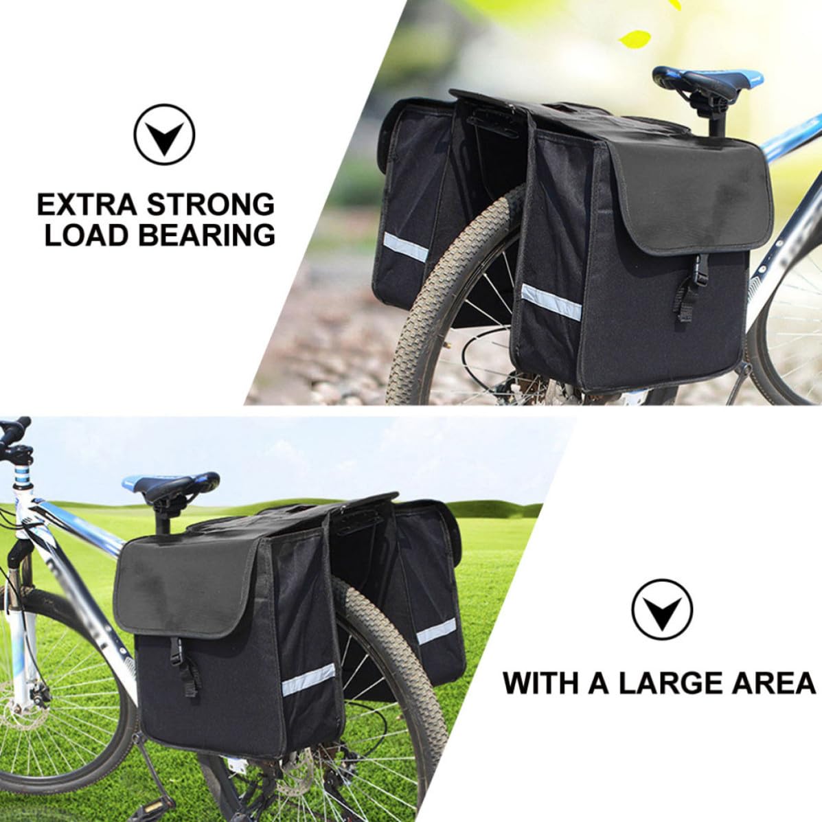 Borsa Pannier per Bicicletta, Nero, Grande Scomparto | Visibilità Notturna, Pvc Mesh Stampata e Tessuto Non Tessuto 600d, per Portapacchi Posteriore Adulto