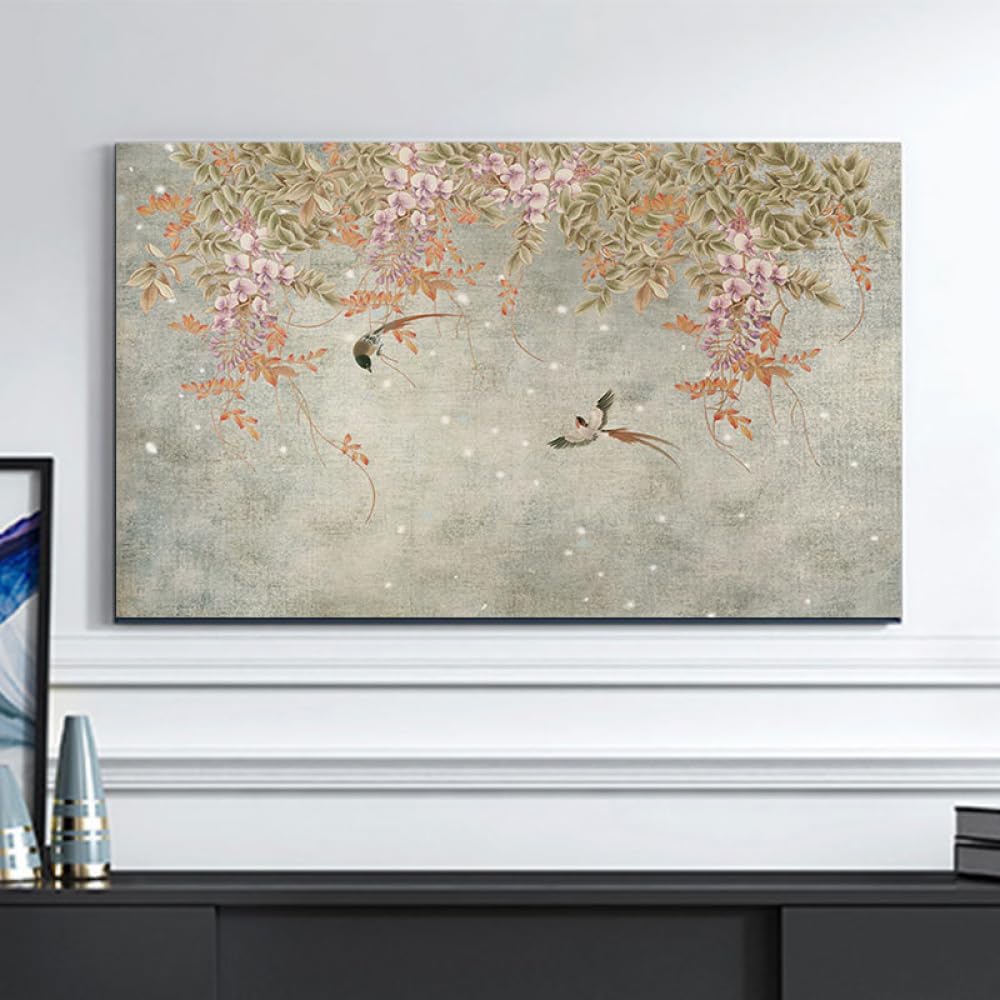 Osłona telewizora, 32-65 cali do telewizorów z płaskim ekranem Sztuka dekoracji salonu w pomieszczeniach(Flower8,49-52inch)