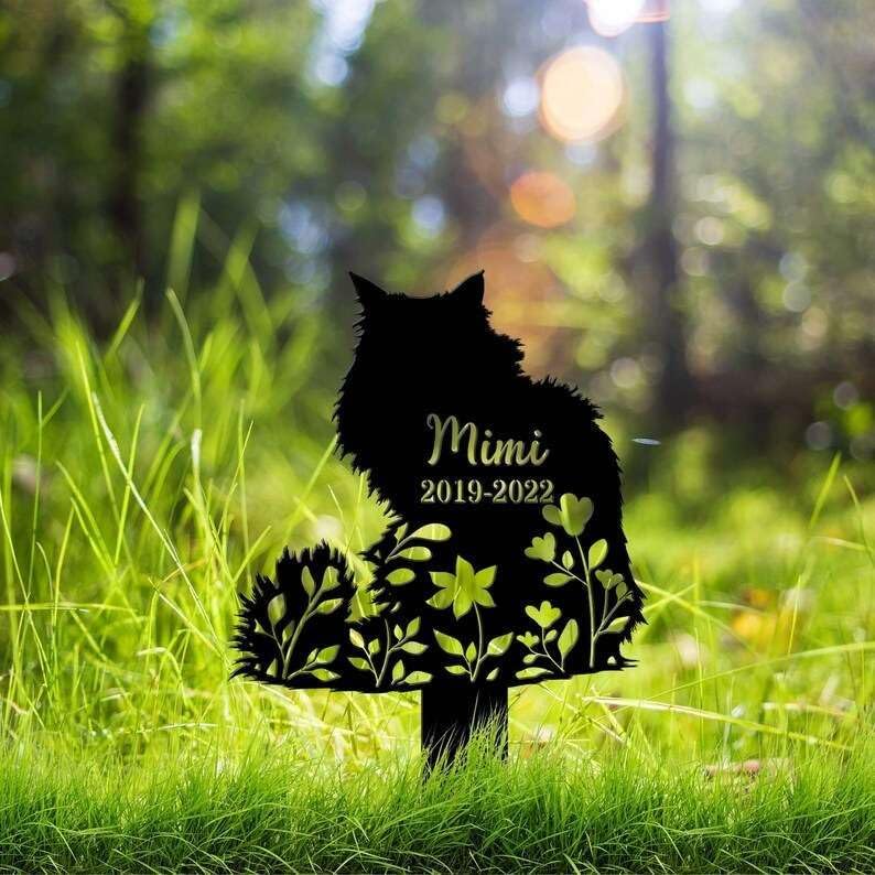 Cartel de metal conmemorativo personalizado con diseño floral de bosque noruego para mascotas, marcador de tumba para jardín, estacas de jardín,