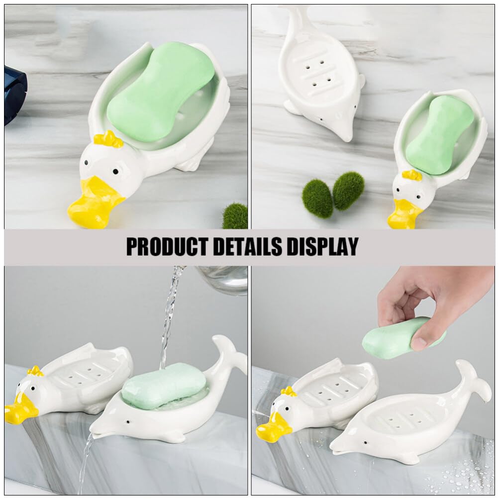Jabonera Decorativa de Cerámica Forma de Mamífero Marino 2 Piezas | Blanco, Autodrenante para Baño y Ducha, también Sirve para Joyas y Esponja