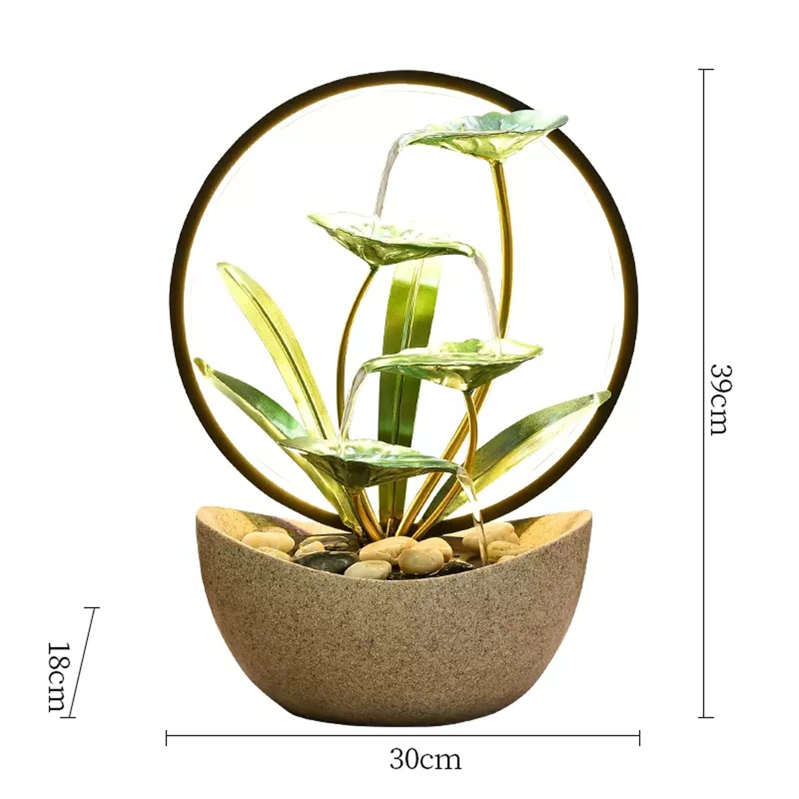 fuente de agua de mesa Fuentes de Mesa Fuentes de relajación de Hojas de Loto for Interiores Fuente de decoración de Cascada de Mesa con luz de Escena Redonda, L 11.8"×W 7.0"×H 15.3" fuente de agua de