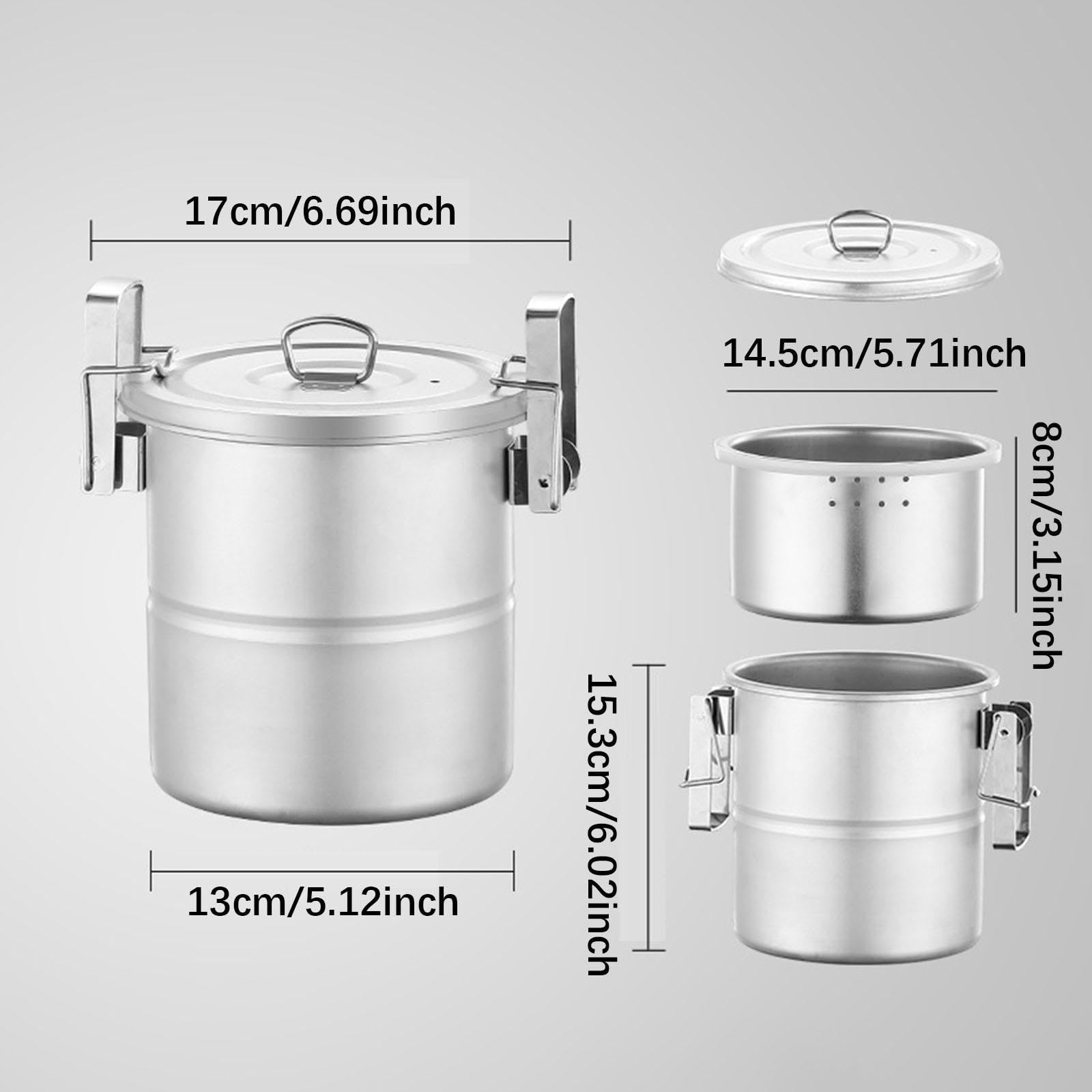 Camping Cocina Portátil Olla Antiadherente Multifuncional en Acero Inoxidable con Vaporera para Cocinar Adecuada para Mochilero Senderismo Pesca Picni