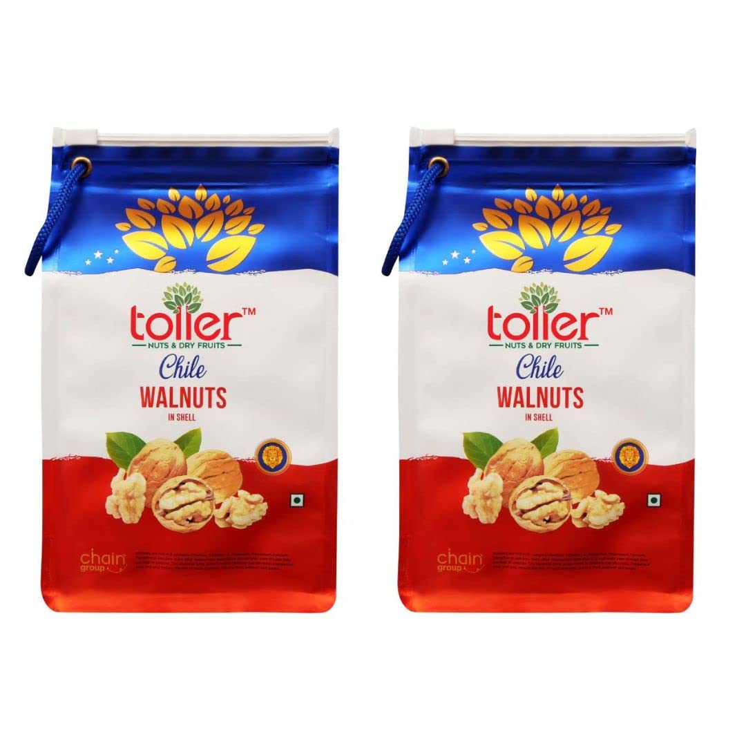 toller Natural And Premium Chile Walnut In Shell Sabut Akhrot Whole Akhrot With Shell, Dry Fruits|Akhrot 500Gm Each Snacks Items|0G Trans Fat & Cholesterol Free ( Pack Of 2, Walnut 1Kg )