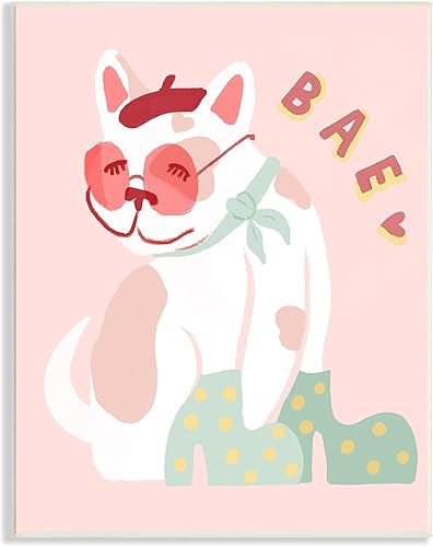 Stupell Industries Bae Heart Sentiment - Boina de bulldog francés parisino, diseño de Daphne Polselli placa de pared, 13 x 19, color rosa