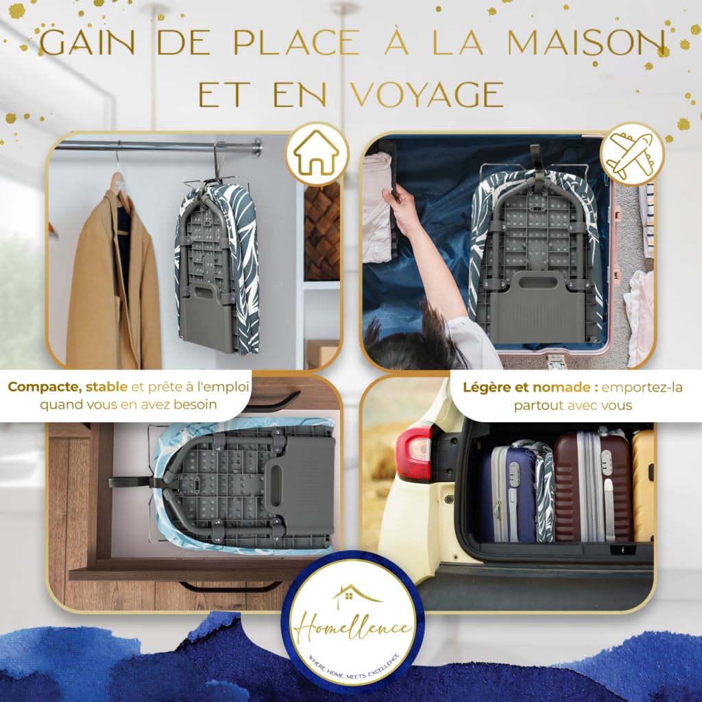 Homellence Petite Table A Repasser Pliable Compacte - Table Repassage Portable Voyage - Mini Planche A Repasser Pliable - 2 Housses Premium Incluses - Solution Gain de Place Maximale (Bleu)