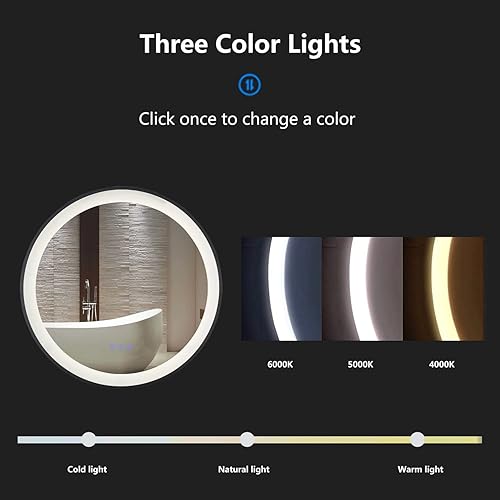 Miniatura 11 de Espejo ovalado iluminado para baño de 24 x 32 pulgadas, espejo LED ovalado grande para pared de baño, espejo de tocador ovalado con luces, 3 luces