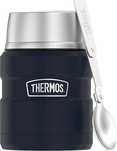 THERMOS Tarro de alimentos inoxidable King aislado al vacío con cuchara 16 onzas azul mate Verde ejército, Matte Black, Matte Blue, rosa mate, Azul THERMOS Tarro de alimentos inoxidable King aislado al vacío con cuchara 16 onzas azul mate Verde ejército, Matte Black, Matte Blue, rosa mate, Azul