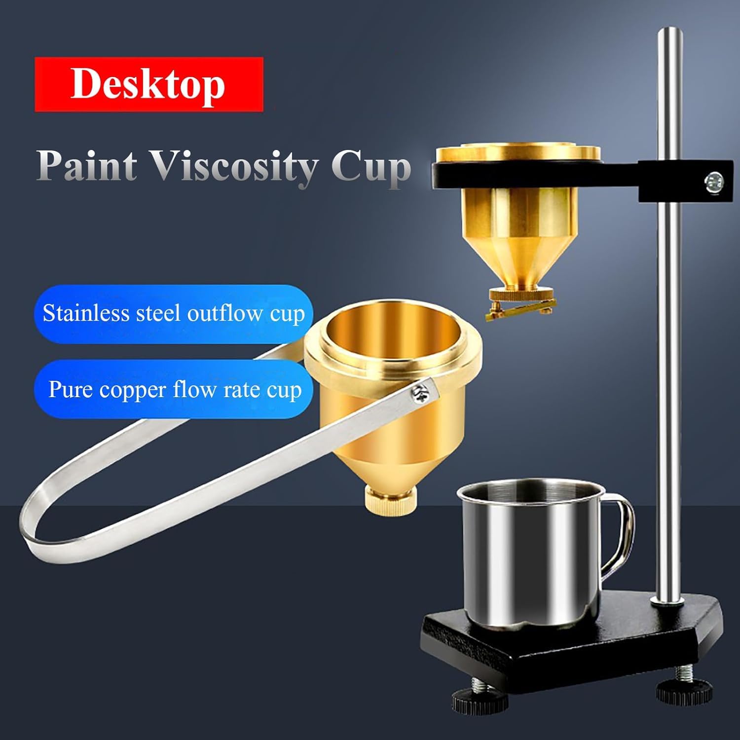 Viscosímetro de escritorio para pruebas precisas de viscosidad líquida con cronómetro y elevación ajustable, ideal para mediciones de consistencia de revestimientos, tintas y pinturas