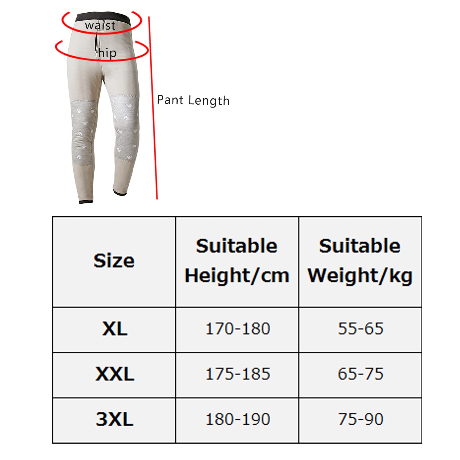 Pantalón Térmico Hombres Capa Base Invierno Partes de Abajo Ropa Interior Pantalones Gruesos y Cálidos Calzoncillos Largos(Size:XXL,Color:Negro)