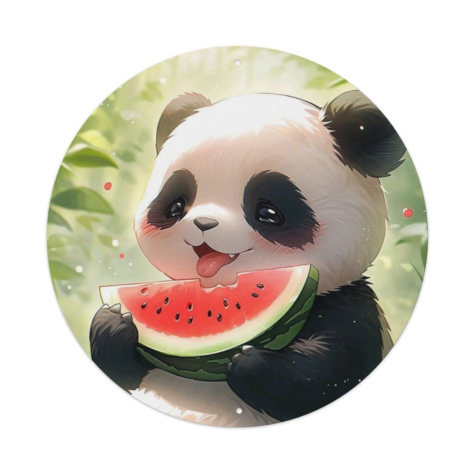 Animals Artwork Cute Panda Eating Watermelon Vintage Metal Tin Sign Plaque Wall Decor for Cafe, Club Bar, Office, Garden Metal Poster 8x8Inch