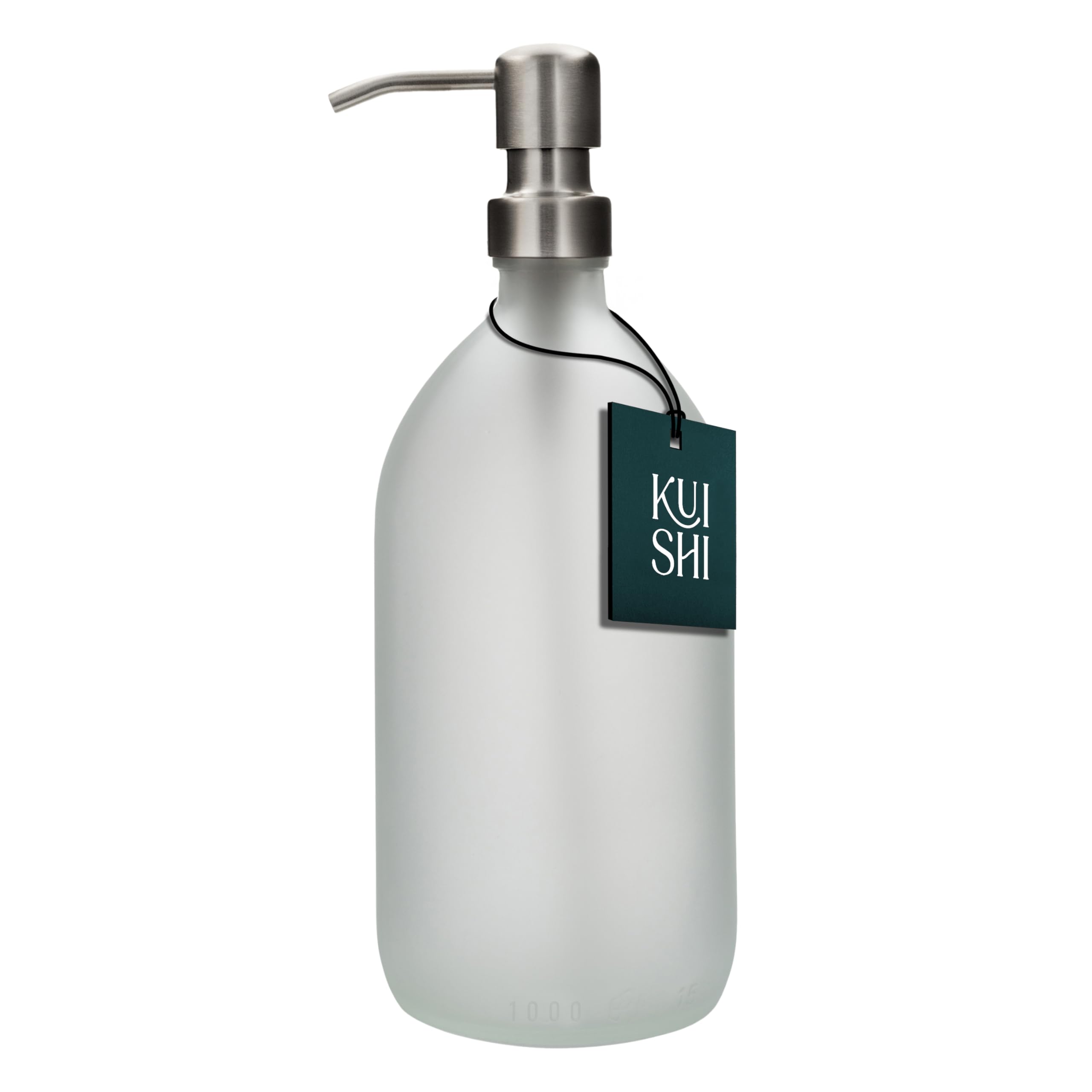 Kuishi Silver 1000Ml White Matte Glass Soap Dispenser With Stainless Steel Pump - Refillable Bpa-Free Hand Soap Dispenser - Shampoo And Conditioner Dispenser For Kitchen & Bathroom