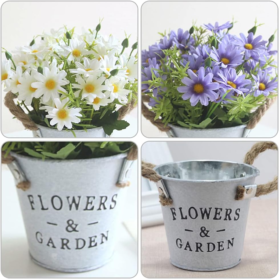Hwtcjx Artificial Flowers with Vase, Artificial Flowers in Pots, Fake Plants With Metal Pot, Plastic Flower - Image 4