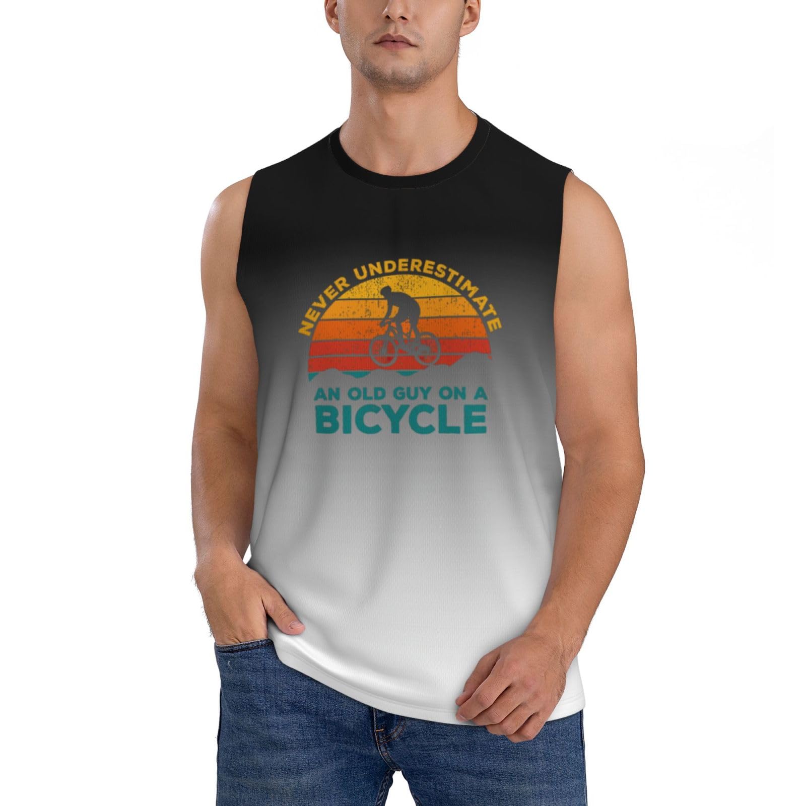 Kwqdozf Men's As Pic Tank Top Never Underestimate An Old Guy On A Bicycle Muscle T Shirts Gym Workout