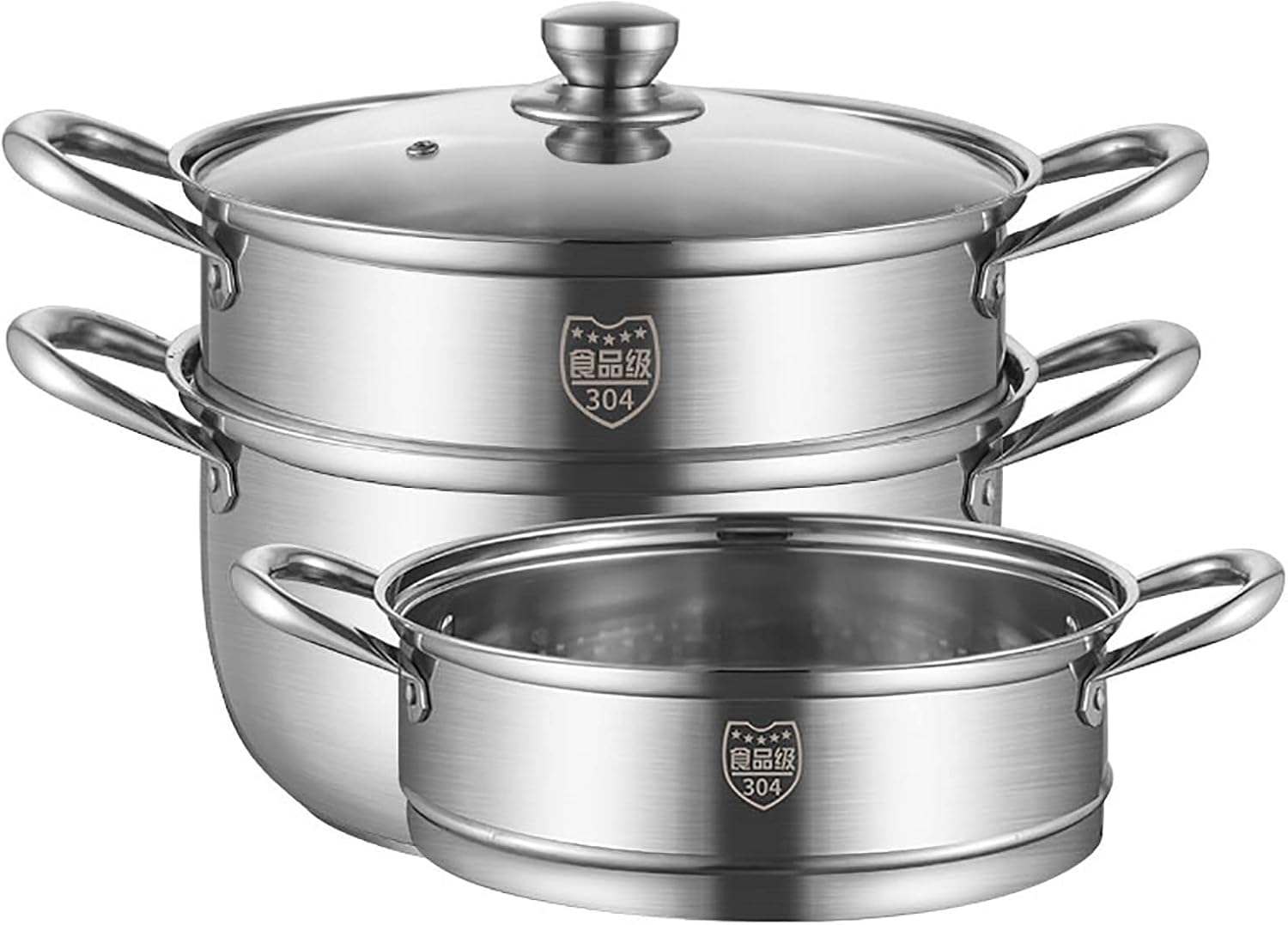 JFGCTYHXY Stainless steel steamer, Food grade 304 stainless steel 3-layer composite pot bottom steamed seafood buns(28cm)