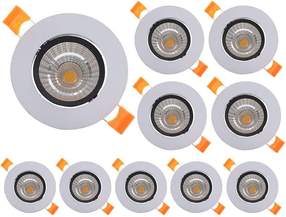 10 Pack Angle Adjustable Downlights 2 Inch Recessed Lighting Trim 3 Color Selectable 3000K | 4000K | 6000K Spotlight Ceiling lamp (3w White Light)