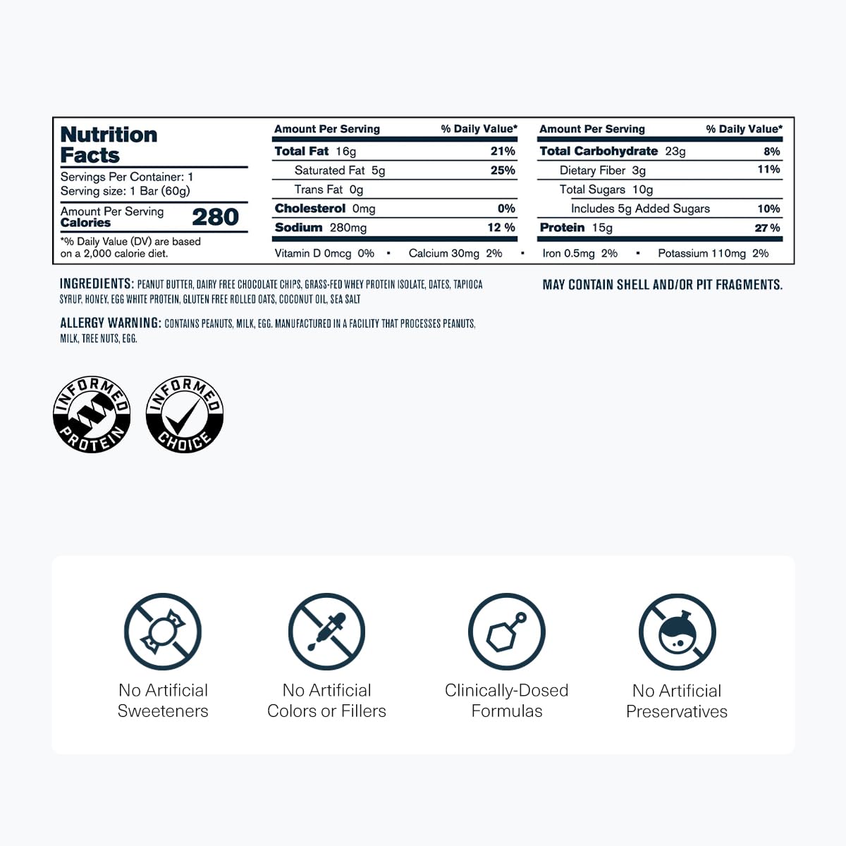 Transparent Labs Protein+ Bars - Whole-Food Protein Bars w/ 15g+ Grass-Fed Whey & Egg Whites Protein, Natural Peanut & Almond Butter, No Artificial Sweeteners - Peanut Butter Chocolate Chip, 12 Bars