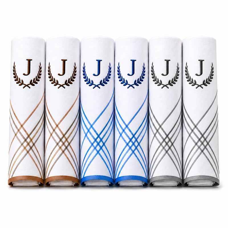Image of GOLU MOLU Cotton White Formal Handkerchief Pack Of 6 | Office Travel Daily Use | Custom Initial Design | Free Size | Cotton Fabric | Customised N95 Mask Included