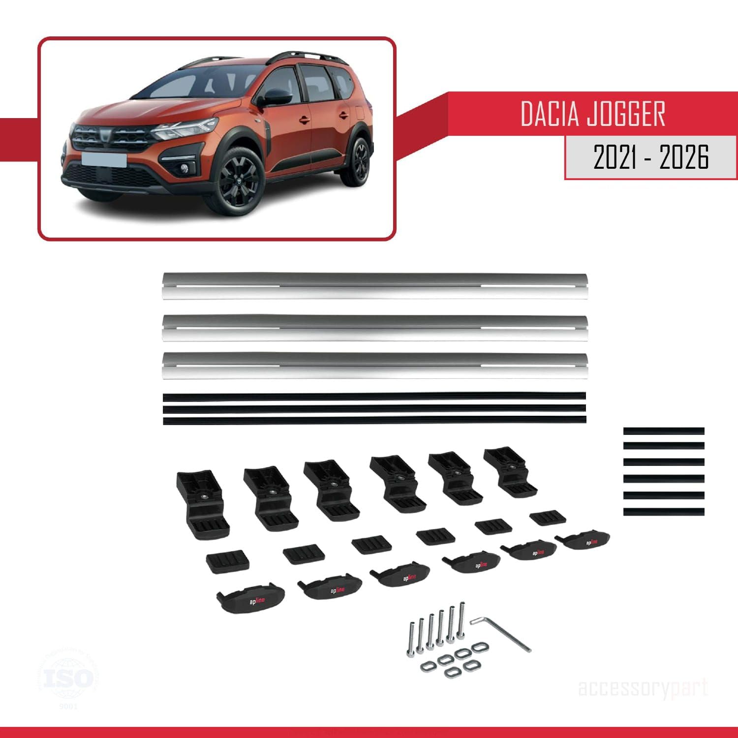 Kompatybilny z Dacia Jogger 2021-2026 BASIC Model Aluminiowy bagażnik dachowy 3 poprzeczki, szary