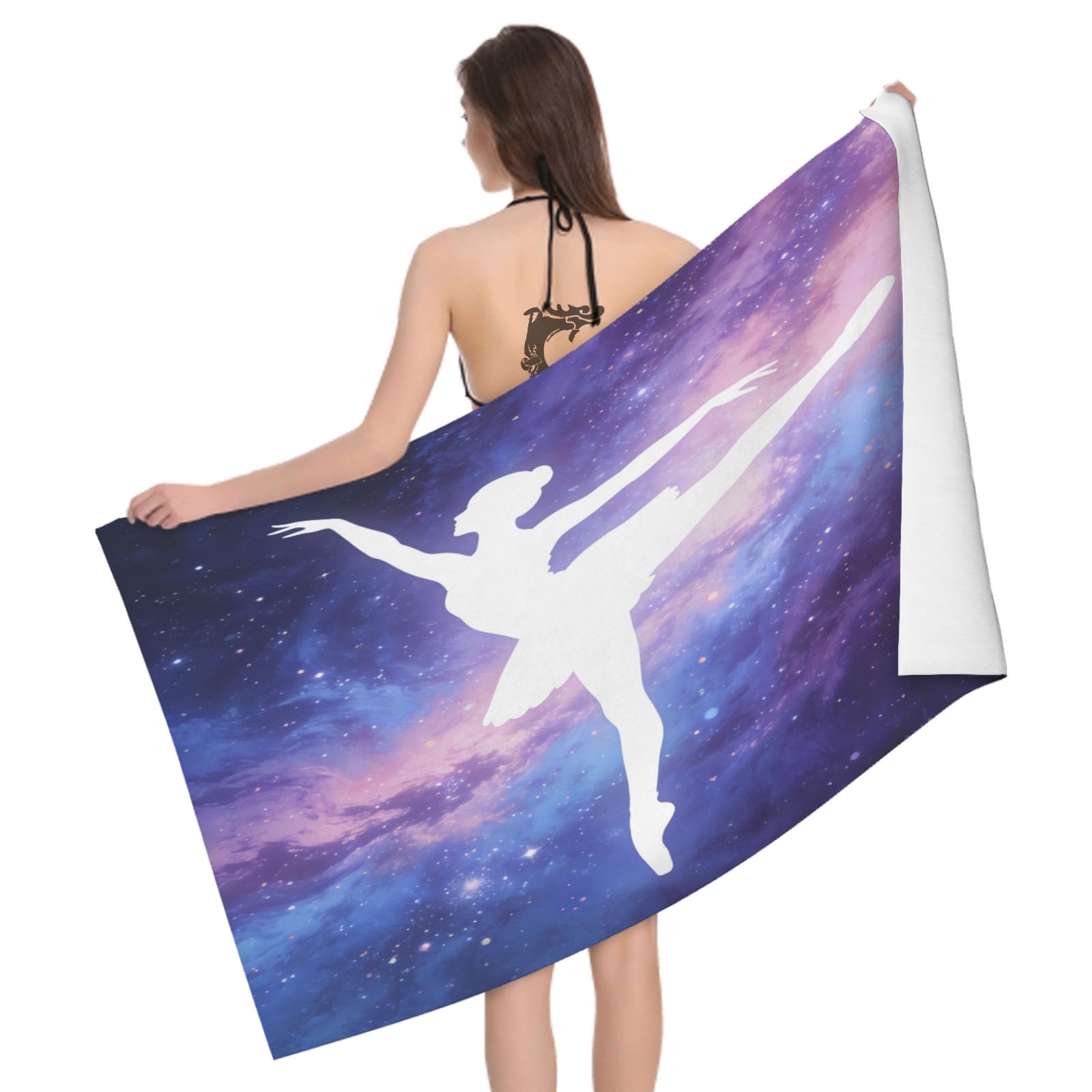 Leichong 3D Ballet Beach Towel Microfiber Soft Quick Dry for Adults, Romantic Bath Towel Lightweight Soft Absorbent for Travel Swimming Pool Sports, 75 x 150 cm