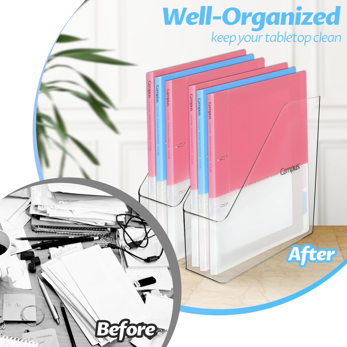 4 Stück Klar Acryl Magazinhalter, Kunststoff Vertikale Datei Ordner Lagerung Rack, Schreibtisch Dokument Sorter Organisator für Home Office Work Desktop
