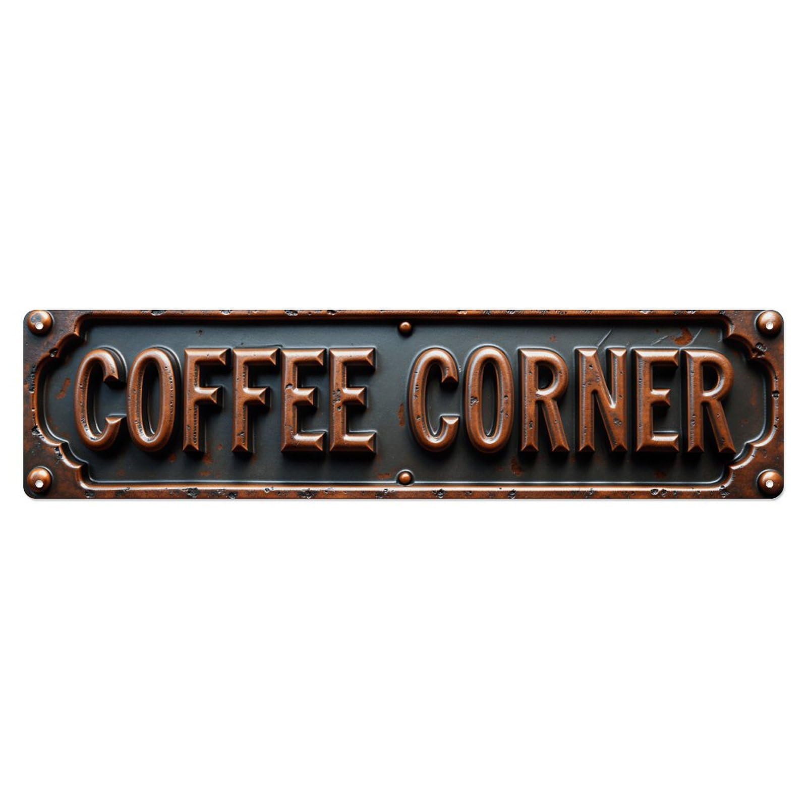 Rusty Copper Coffee Corner 3D Embossed Long Tin Sign Vintage Aluminium Metal Sign, Retro Wall Decor for Home, Bar, Garage & Farmhouse 10 * 40cm