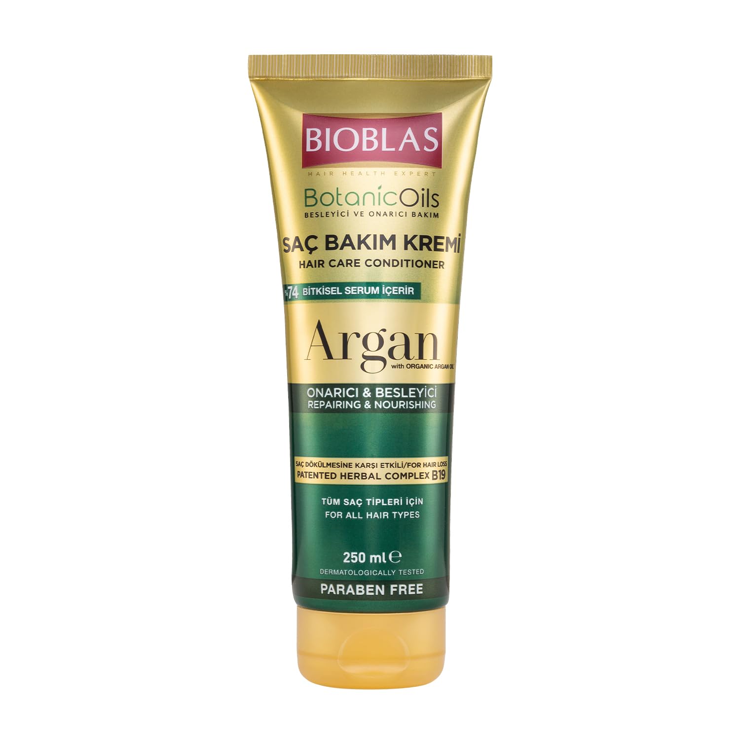 Bioblas Saç Dökülmesine Karşı Bakım Kremi – Argan Yağlı, Bitkisel Kompleks B19,%74 Bitkisel Serum, Onarıcı & Parlaklık Veren Saç Kremi, 250 ml