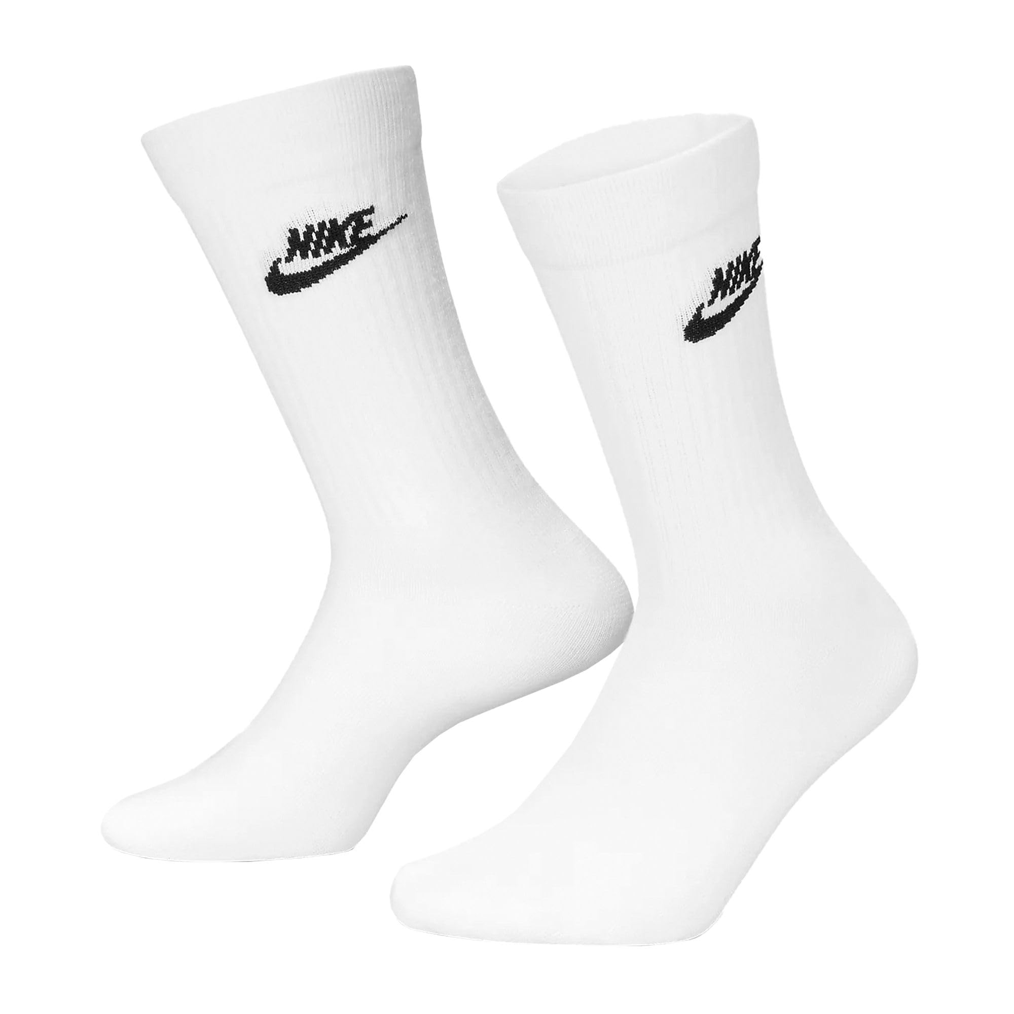 NIKE 9 X Socken DX5025 3X3er Pack NSW Everyday ESS Crew Socken, Größe:L = 42-46, Farbe:100 White - Weiß