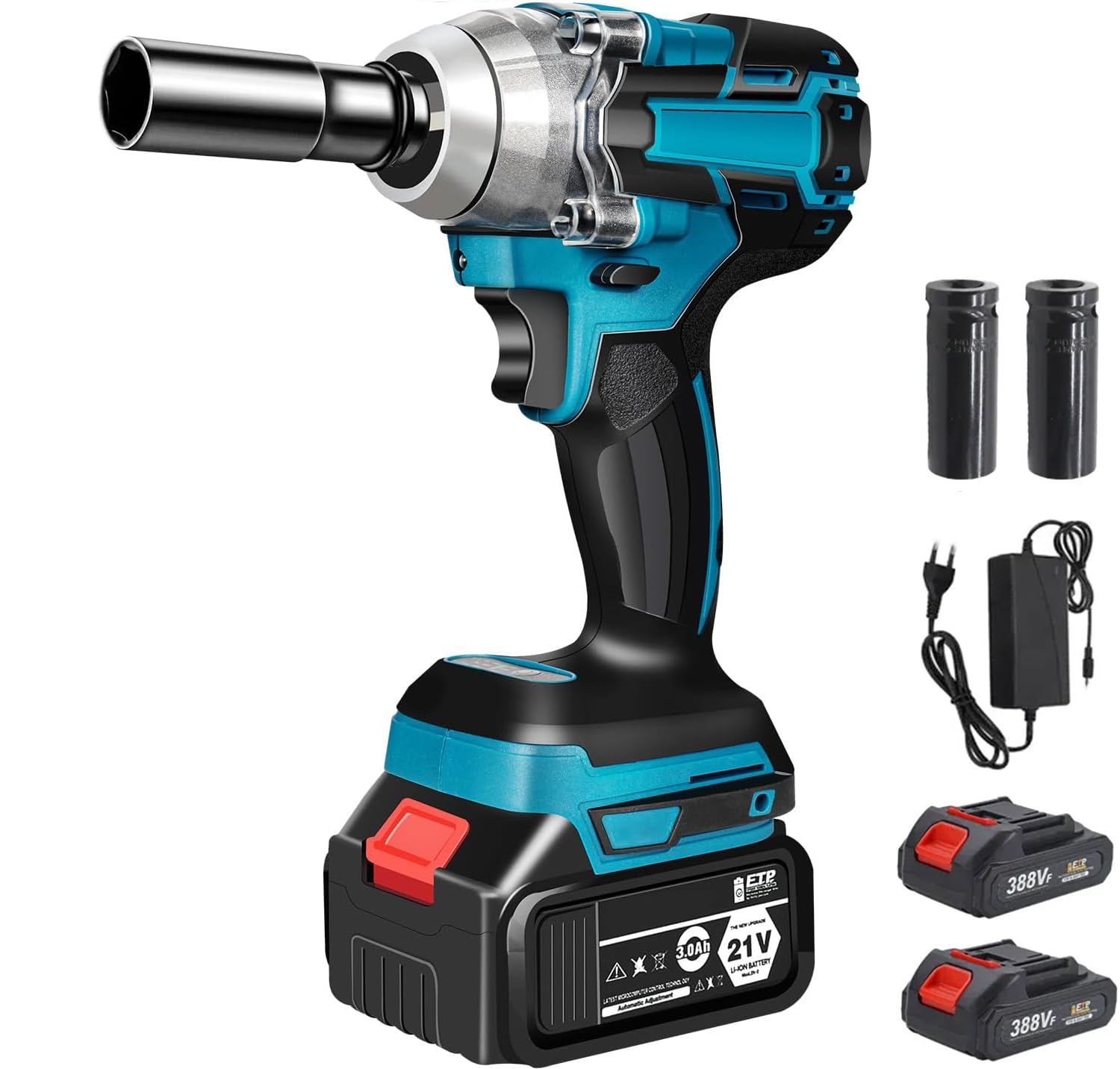 Llave de impacto con batería de 550 N.m, 21V Pistola de Impacto Bateria, Llave Impacto de 1/2" Cuadrada, Taladro de Impacto Eléctrico, para Reparación de Automóviles (con 2 Batería de 3,0 Ah)