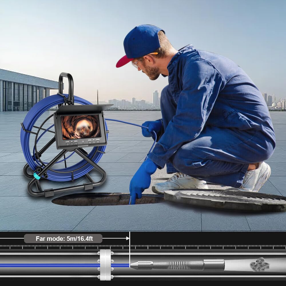 KAOLALI Cámara de Inspección de Tuberías 30M, Pantalla 4,3'', con DVR | Cámara de Tubo 1000TVL Plomería Snake Cámara con 6 LED, Batería de 5000 mAh, Tarjeta de 32 GB, IP68 Impermeable
