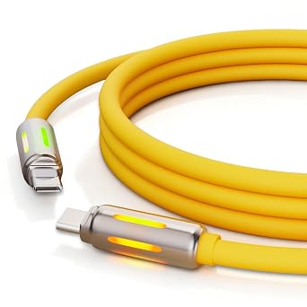 OATSBASF 240W USB C to USB C Cable 4FT, Zinc Alloy & Silicone Tangle-Free Fast Charging Type C Cord for iPhone 17 Pro Max, Samsung Galaxy S26/S25/Fold, MacBook Pro/Air, iPad, Pixel Yellow, 4FT