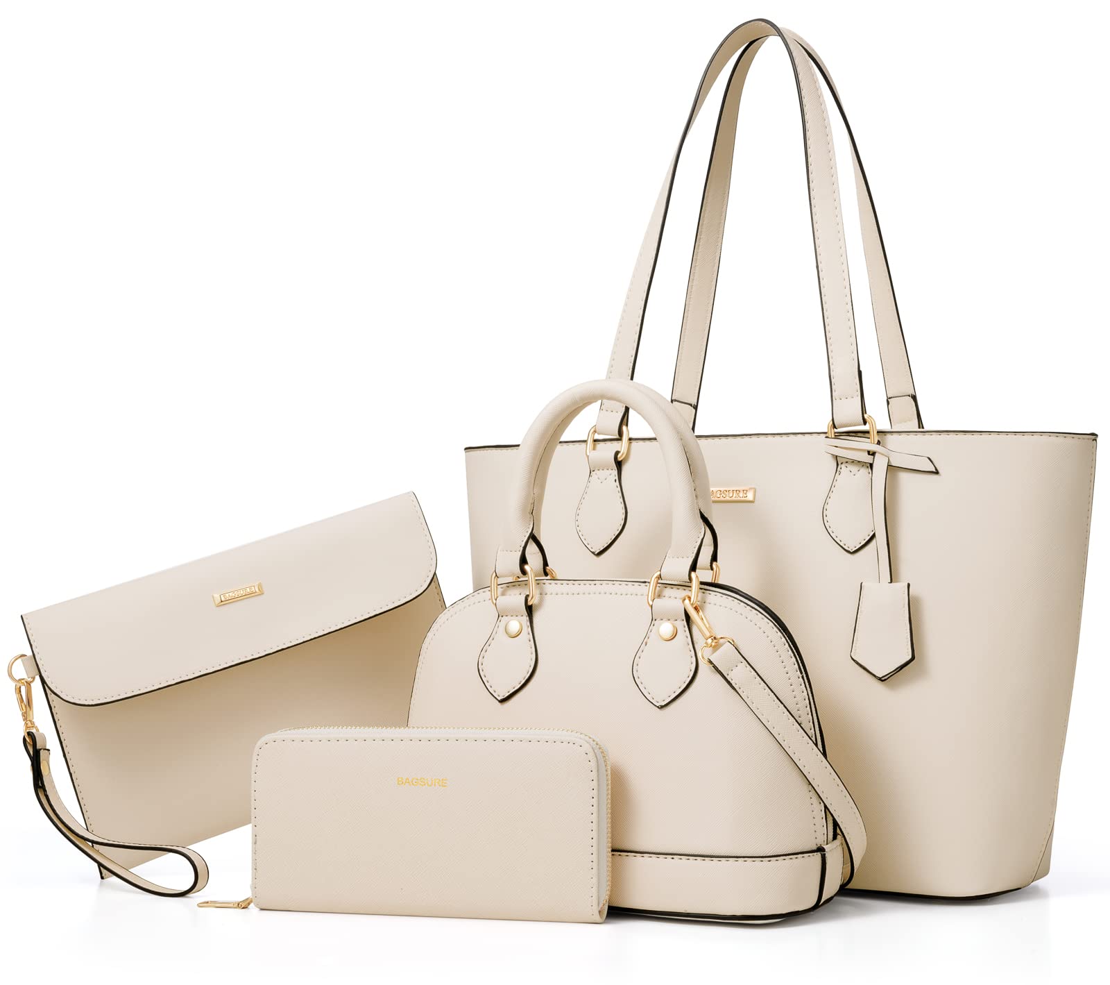 BagsureHandbags for Women, 4PCS Purses and Wallet Set Shoulder Bags Casual Tote Satchel Crossbody Hobo Bags for Women Ladies, White