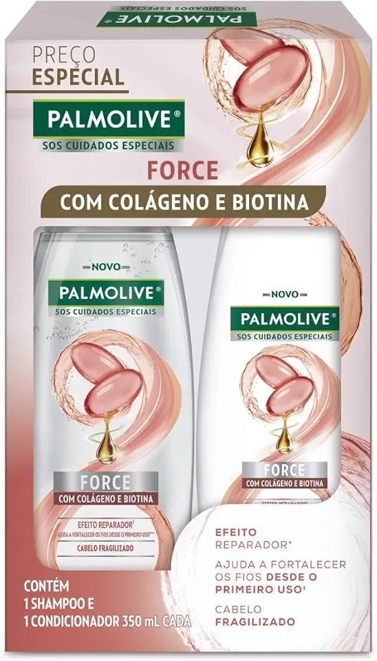 Palmolive Shampoo e Condicionador Kit SOS Cuidados Especiais Force com colágeno e biotina 350ml Shampoo + Condicionador