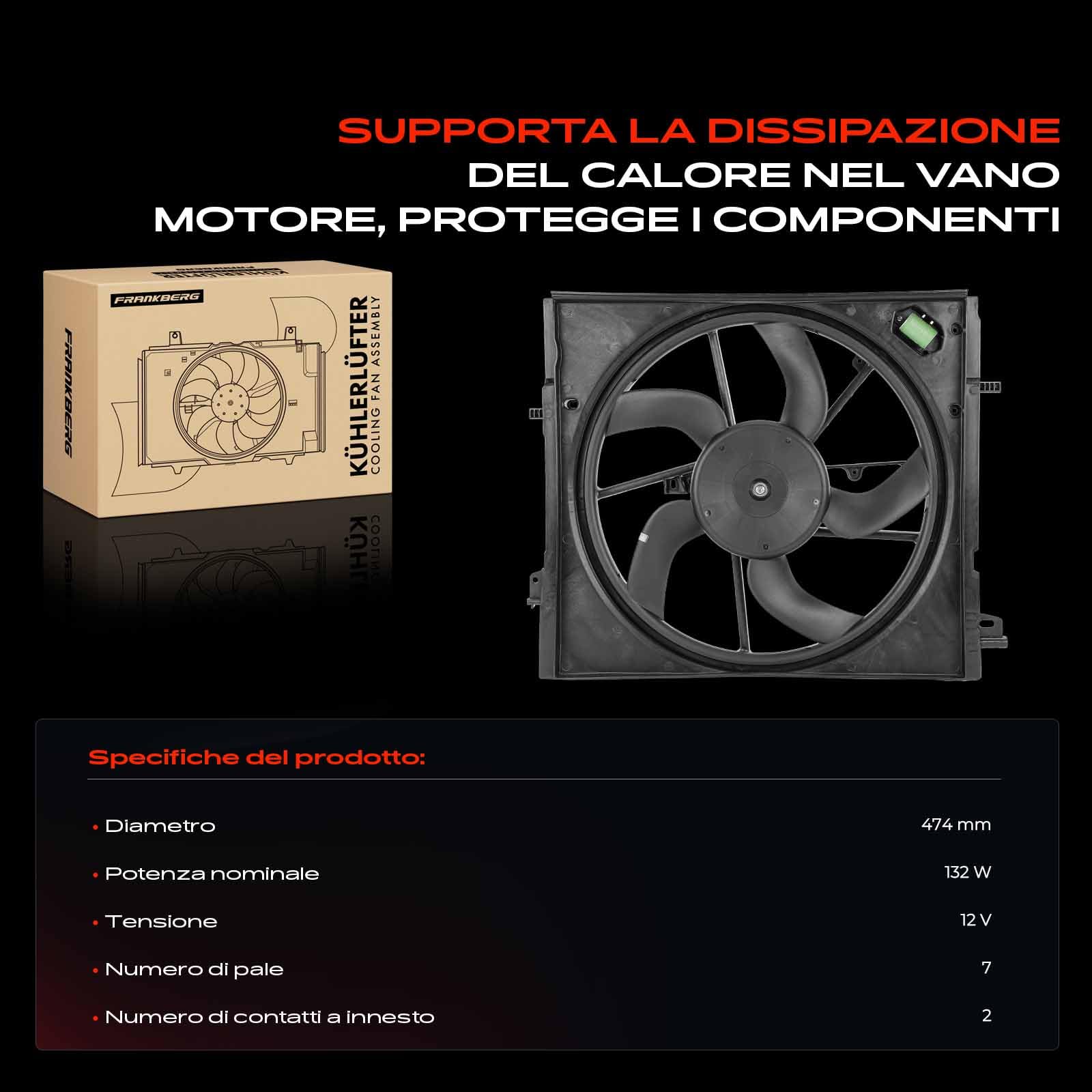 Frankberg Ventola di raffreddamento Compatibile con Qashqai II SUV J11 J11 1.2 DiG-T Qashqai II SUV J11 J11 1.6 dCi Qashqai II SUV J11 J11 1.6 DiG-T X-Trail T32 T32R T32RR 1.6 dCi 214814EB0B