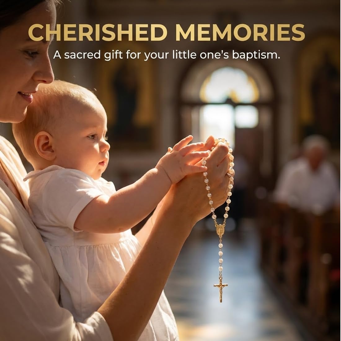 5 Piezas Rosarios de Bautismo, Mini Religiosos de Dedo con Cuentas de Perlas de Imitación, Recuerdos y Recordatorio, con Cruces para Pulseras, para Bautizo, Comunión, Boda, Fiesta (Oro) — view 6
