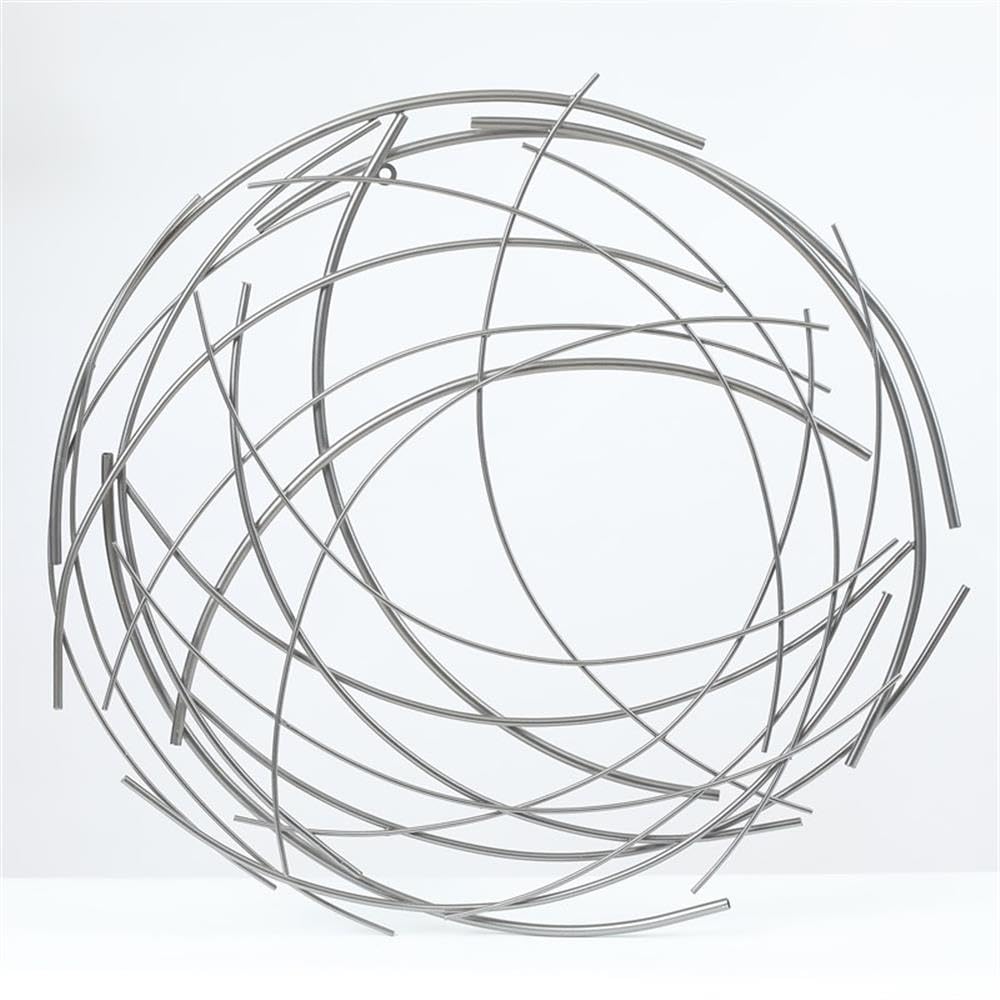 Pemberly Row Contemporary Handcrafted Metal Abstract Iron Sticks Round Wall Art, Timeless Aesthetic, for Entryway, Living Room, Dining Room, in Silver Finish