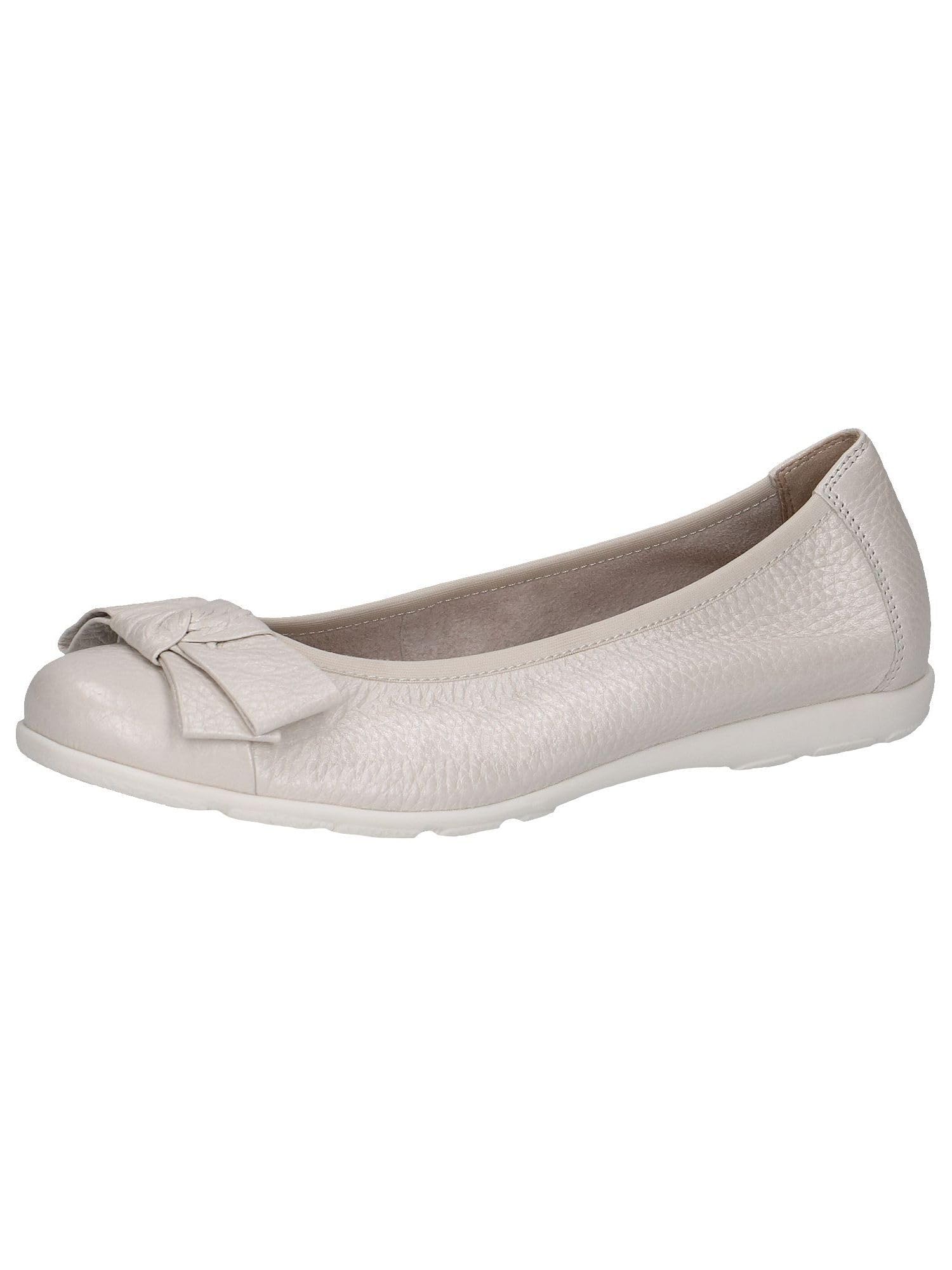 CAPRICE Women Ballet Flats Leather Bow, Cream (Pearl Perl Dee), 3.5 UK