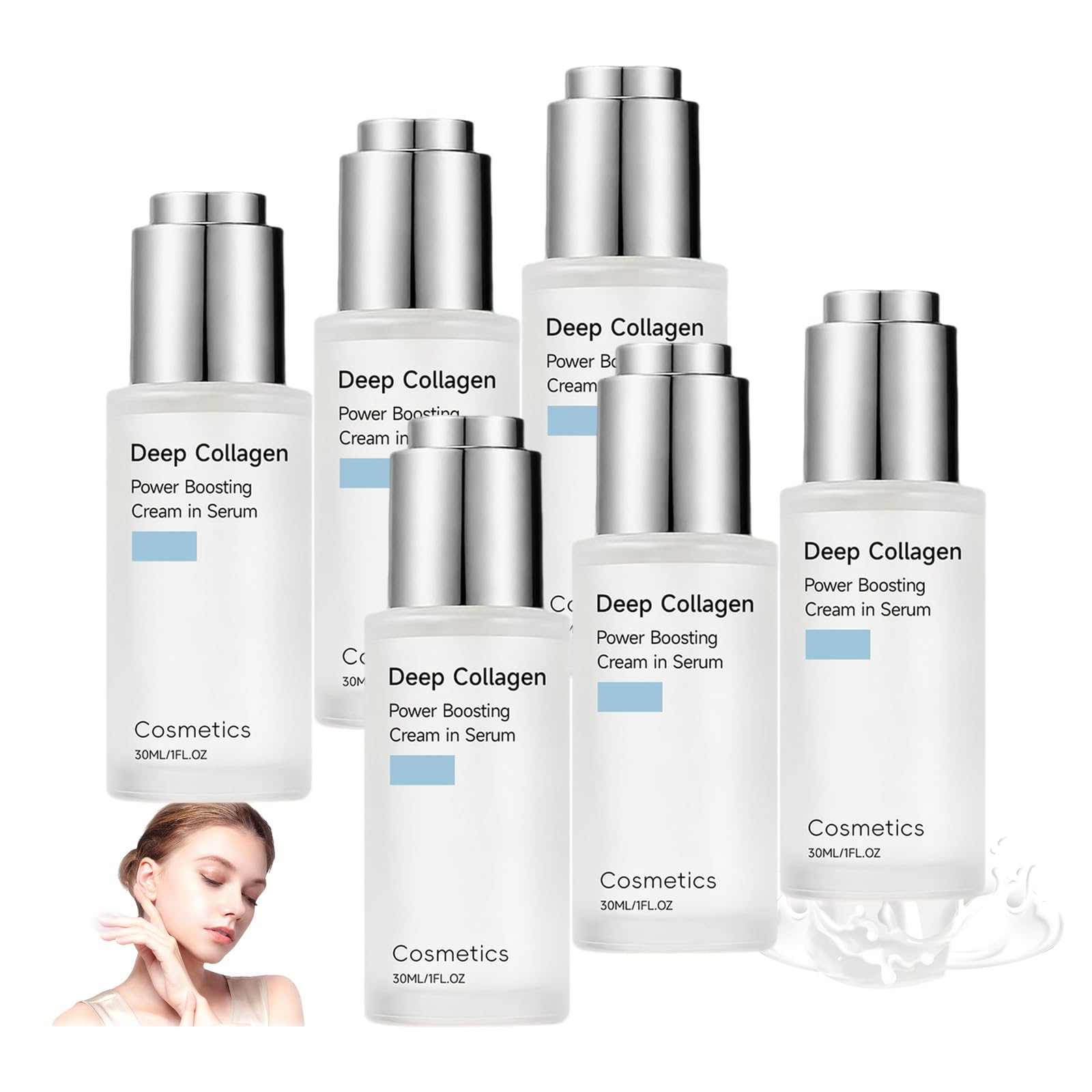 Deep Collagen Siero per la cura della pelle con collagene idrolizzato e fattori idratanti naturali per una pelle più tonica, idratante per pelli mature, idratante e rimpolpante (6 pezzi)