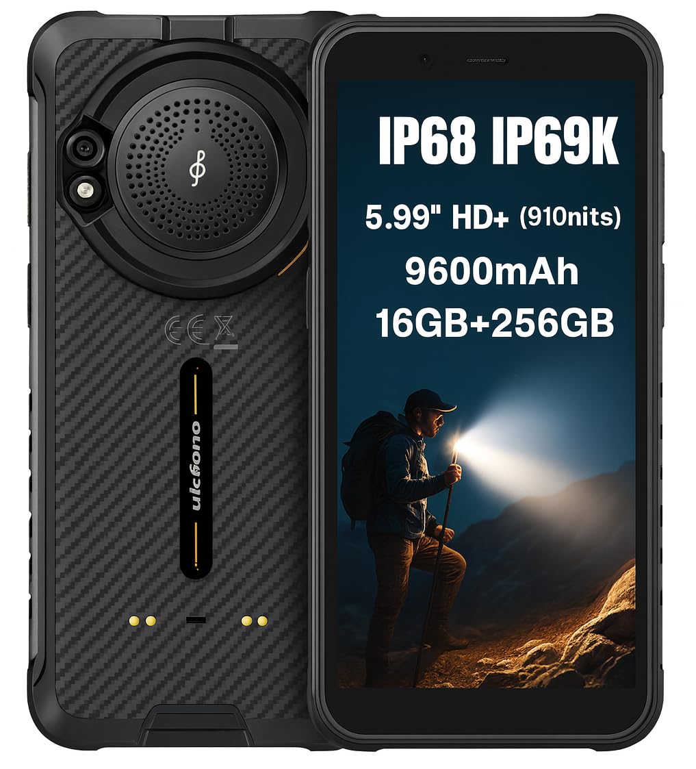 Ulefone RUGKING AI Móvil Rugerizado, Android 15 IA Grabación Llamadas, 126dB Altavoz, Linterna de Alto Brillo, 50MP Cámara, 16GB+256GB, 5,99" HD+(910nits), Teléfono Resistente IP68, 9600mAh, GPS NFC