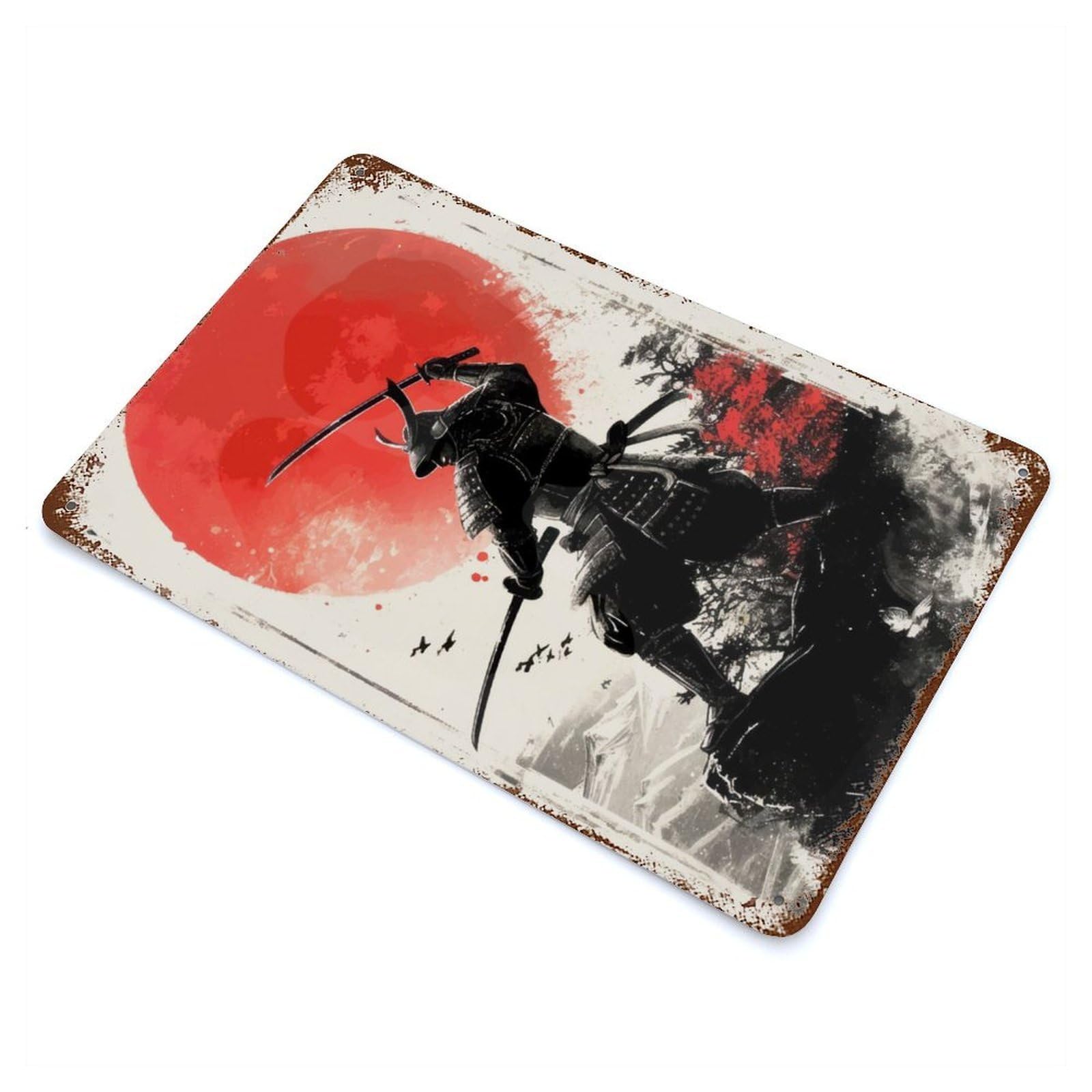 Shogun 11.8"x7.9" Rust Effect Tin Sign, Rustic Home Decor for Office, Studio And Wall Decor