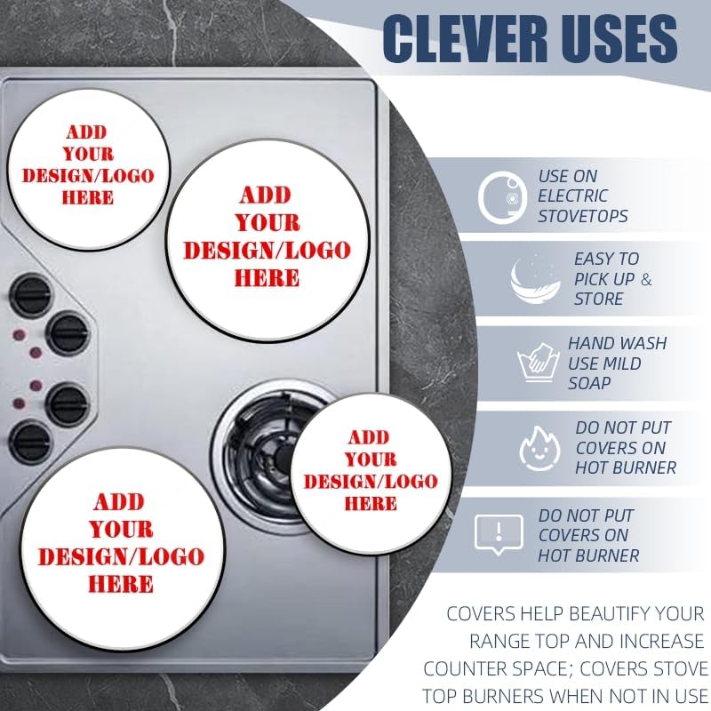 Custom Round Gas Stove Burner Covers Set of 4,Add Your Photo/Design/Logo/Text Electric Stove Burner Covers,8 Inches and 10 Inches,Metal Stove Top Cover Cooktop Decorative