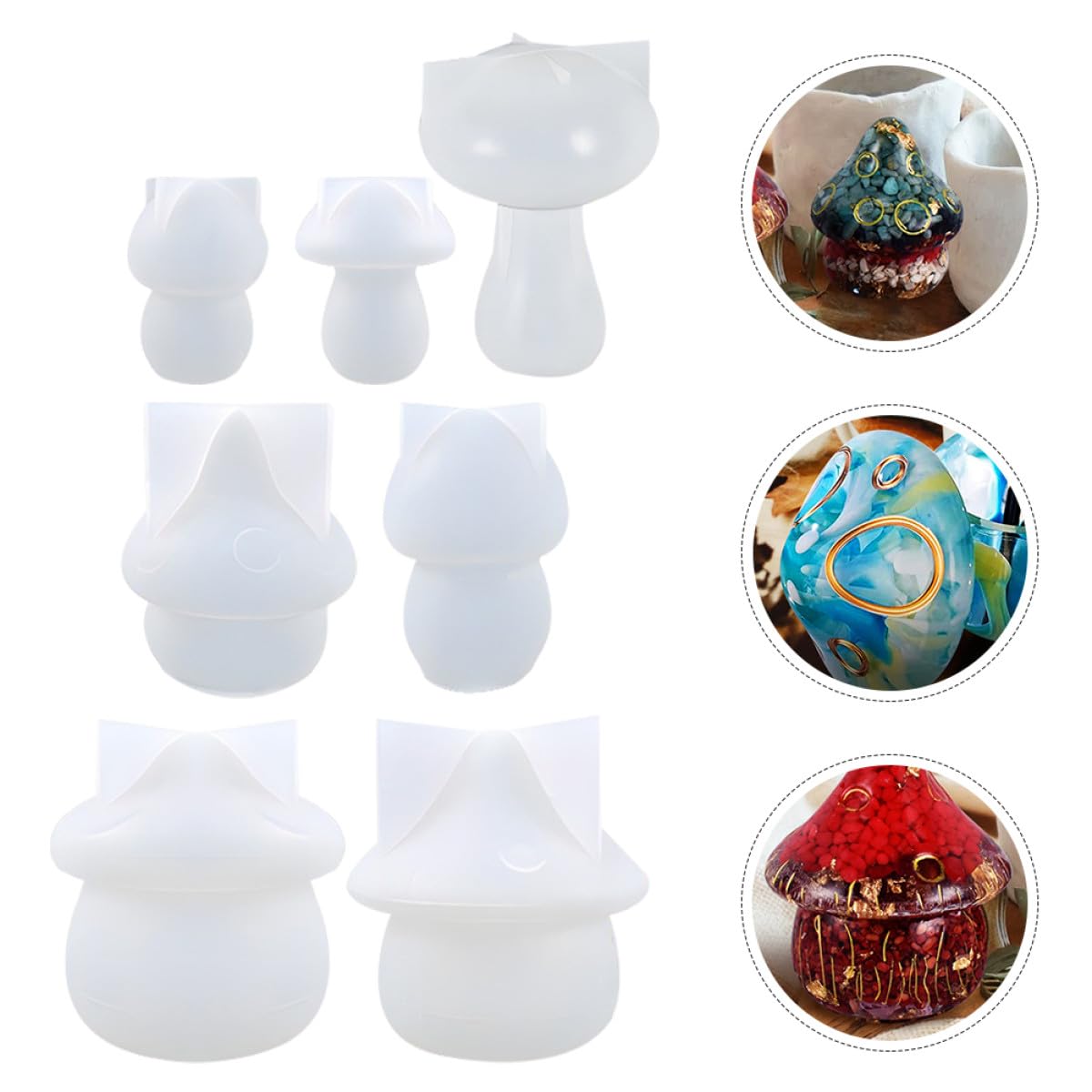 Mikikit Set 7 Pezzi Stampi in Silicone a Forma di Fungo per Vassoio Decorativo Fai da Te in Resina, Facile da Pulire, per Decorazioni Casa e Artigianato
