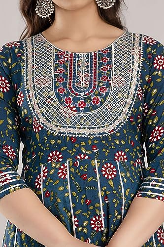 Women's Rayon Embroidered Anarkali Kurti with Pant and Dupatta Set-6193