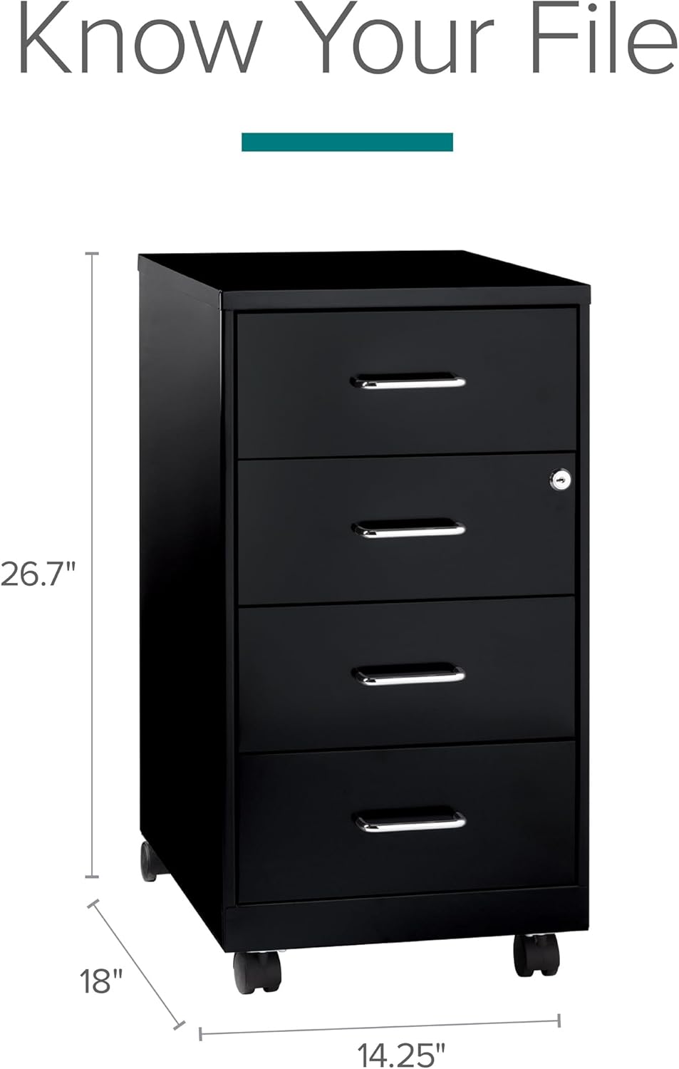 Hirsh Industries Space Solutions 18" Deep 4 Drawer Metal Mobile Organizer Black