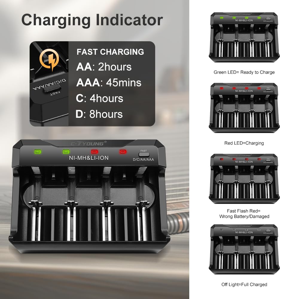 Lot de 4 piles C rechargeables au lithium 1,5 V USB 5500 mWh