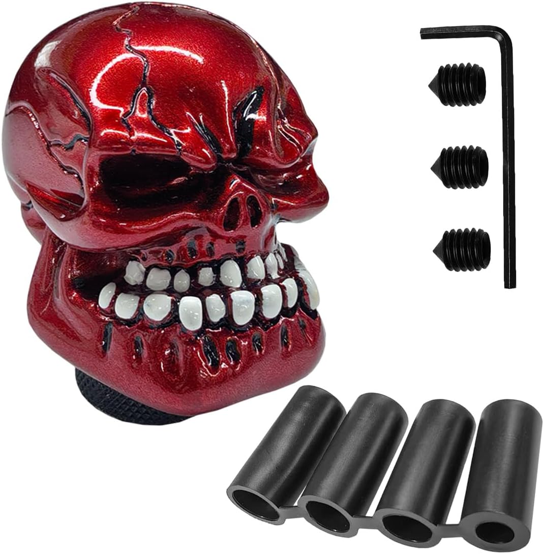 UHANBUT Red Big Tooth Skull Gear Shift Knob - Durable Resin Shifter Handle for Manual Automatic Cars SUVs Trucks